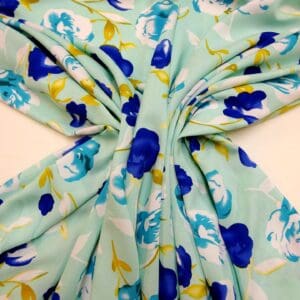 Viscose Fabric Floral Skipton Poppy Aqua