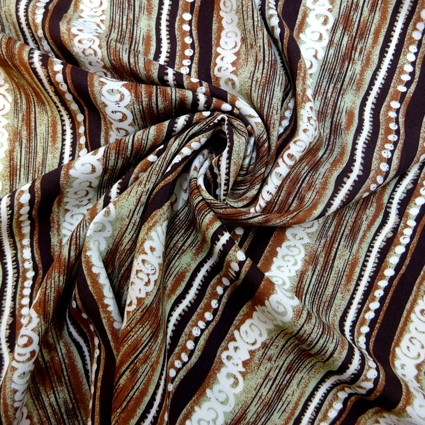 Viscose Fabric Abstract Curly Chocs Brown Ivory