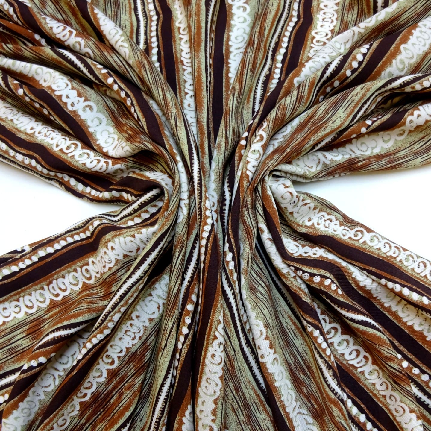 Viscose Fabric Abstract Curly Chocs Brown Ivory