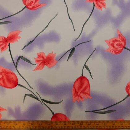 Viscose Fabric Floral Twisting Tulips Lilac Pink