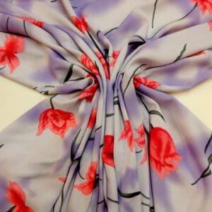 Viscose Fabric Floral Twisting Tulips Lilac Pink