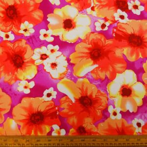 Viscose Fabric Floral Barley Mow Coral Cerise