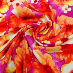 Viscose Fabric Floral Barley Mow Coral/Cerise