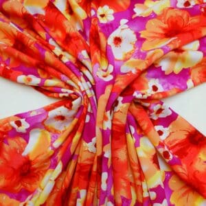 Viscose Fabric Floral Barley Mow Coral/Cerise
