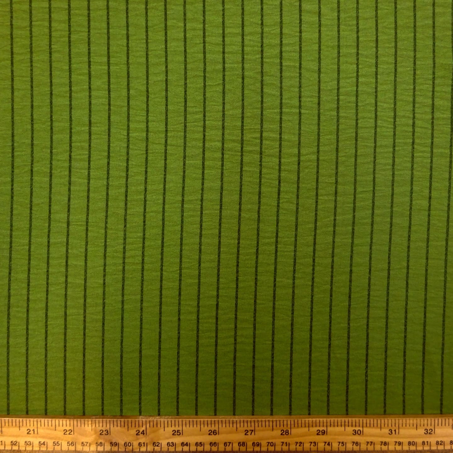 Viscose Fabric Black Muted Stripe Avocado Green