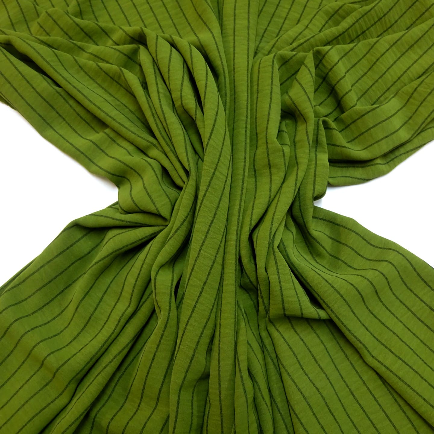Viscose Fabric Black Muted Stripe Avocado Green