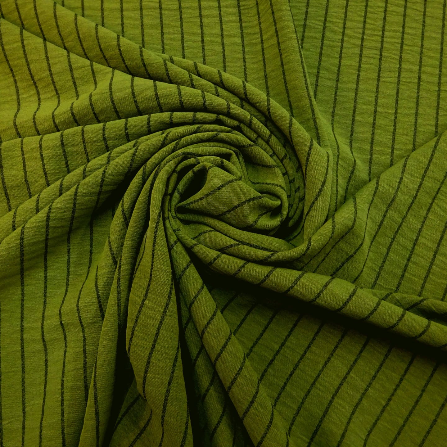 Viscose Fabric Black Muted Stripe Avocado Green