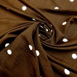 Linen Look Fabric Soft Drape 15mm Ivory Spot Brown