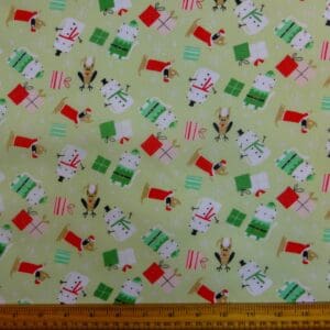 Christmas Fabric Polyester Cotton Snowman Party Mint