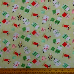 Christmas Fabric Polyester Cotton Snowman Party Mint
