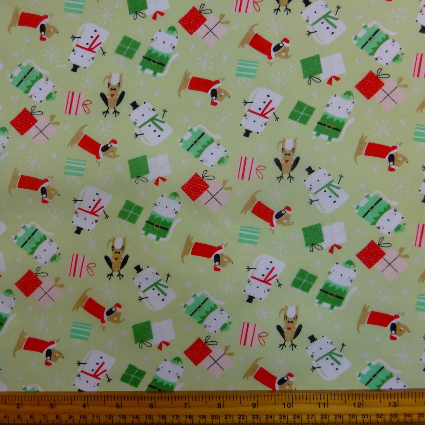 Christmas Fabric Polyester Cotton Snowman Party Mint