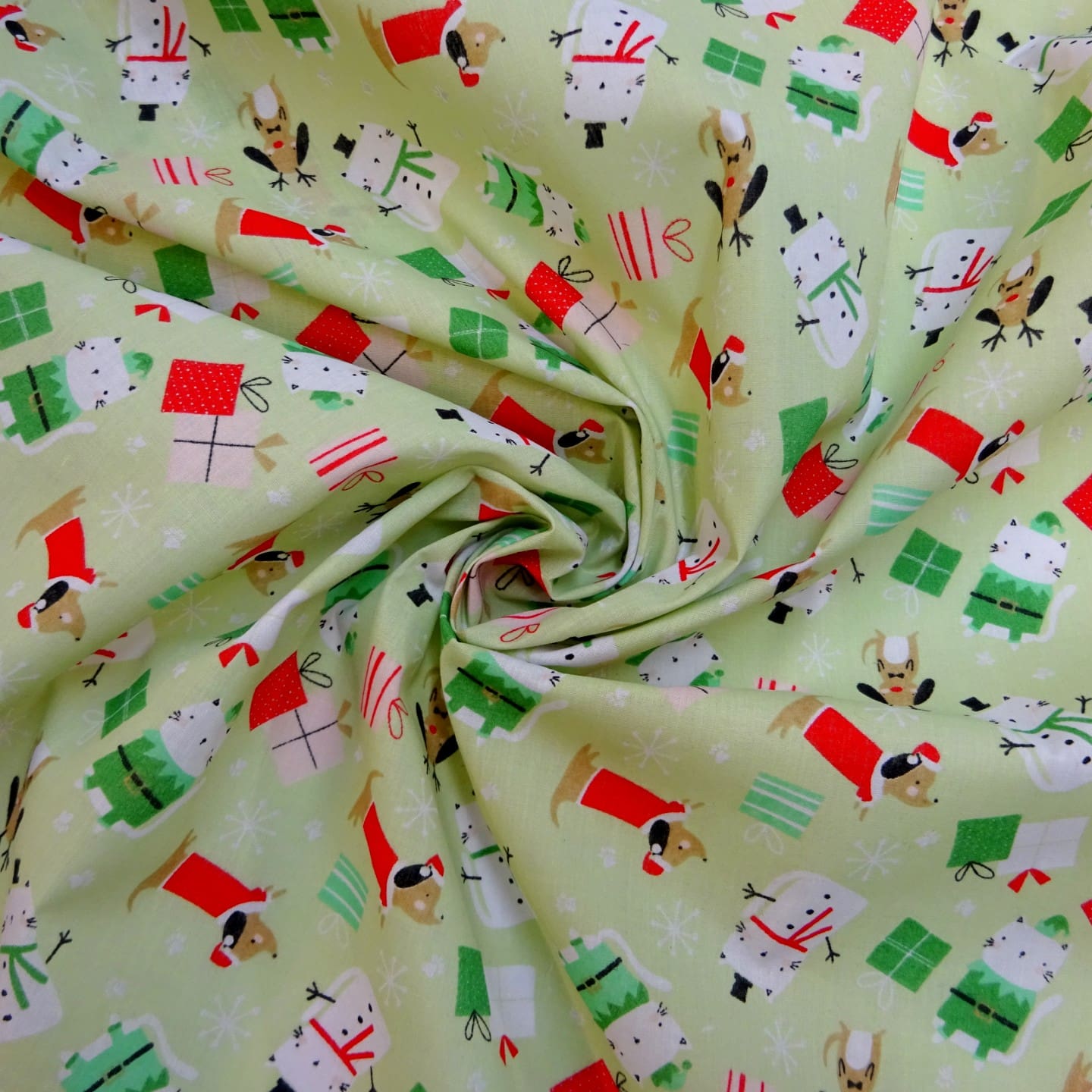 Christmas Fabric Polyester Cotton Snowman Party Mint
