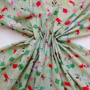 Christmas Fabric Polyester Cotton Snowman Party Mint