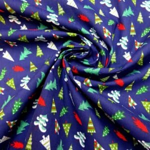 Christmas Fabric Polyester Cotton Christmas Trees Navy