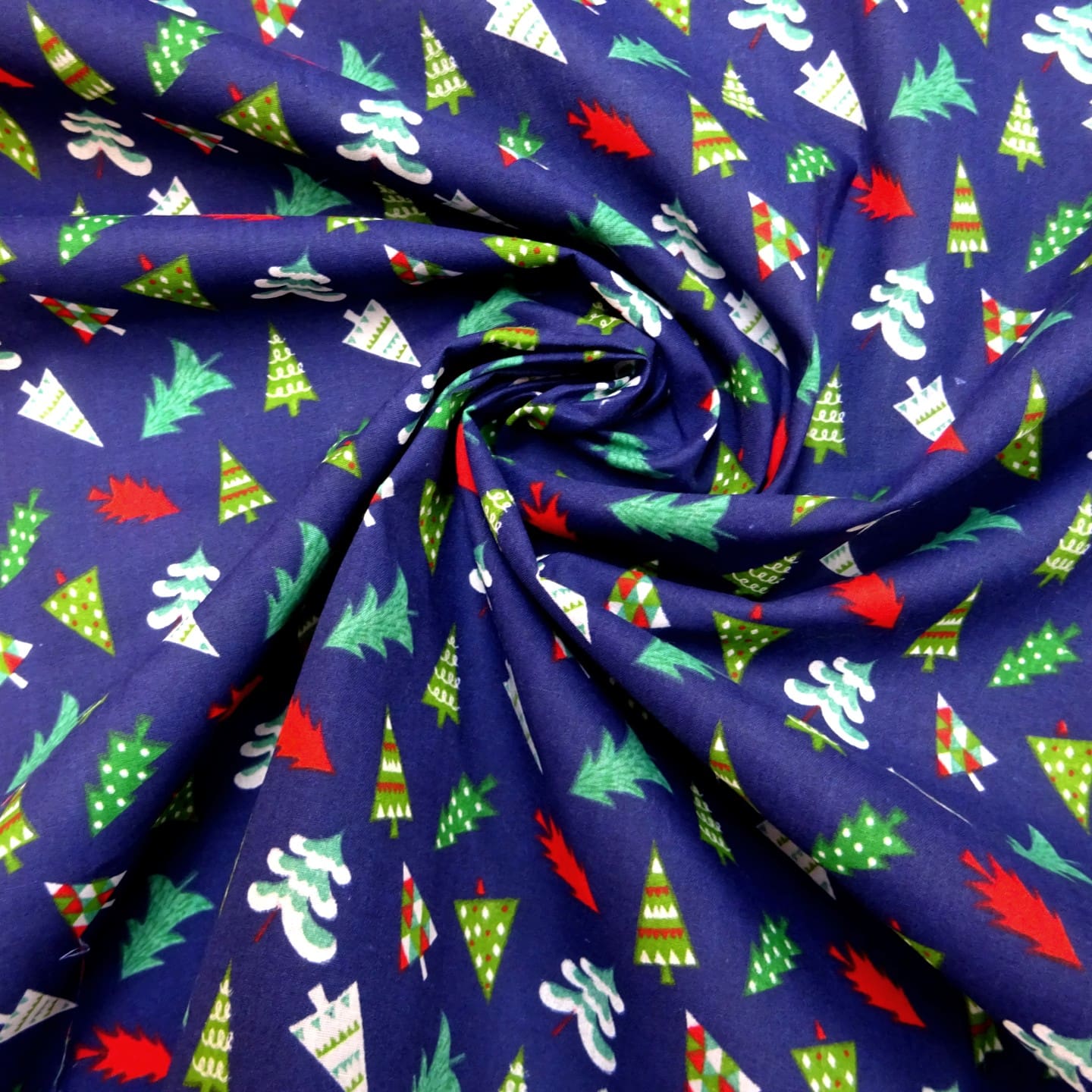 Christmas Fabric Polyester Cotton Christmas Trees Navy