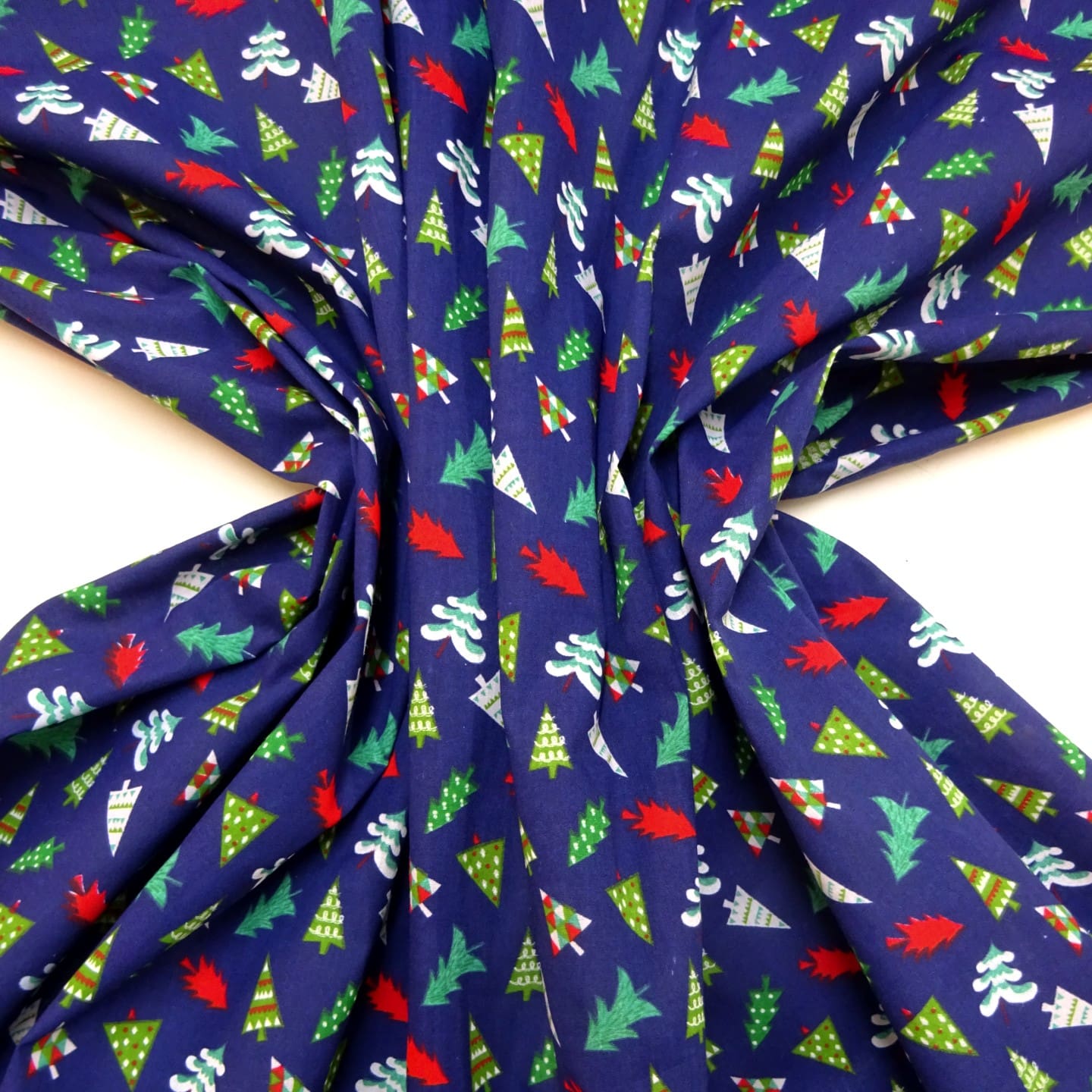 Christmas Fabric Polyester Cotton Christmas Trees Navy
