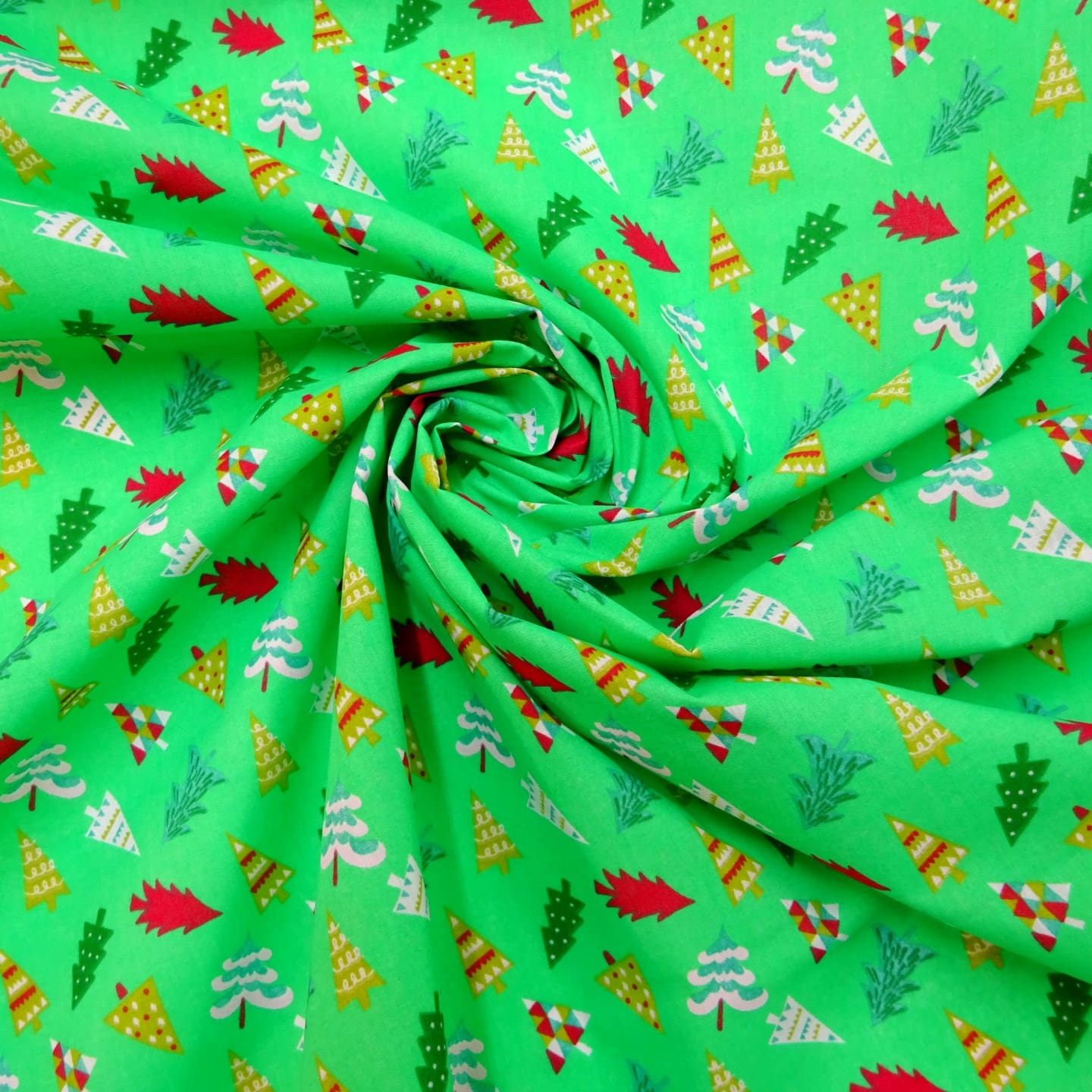 Christmas Fabric Polyester Cotton Christmas Trees Grass Green