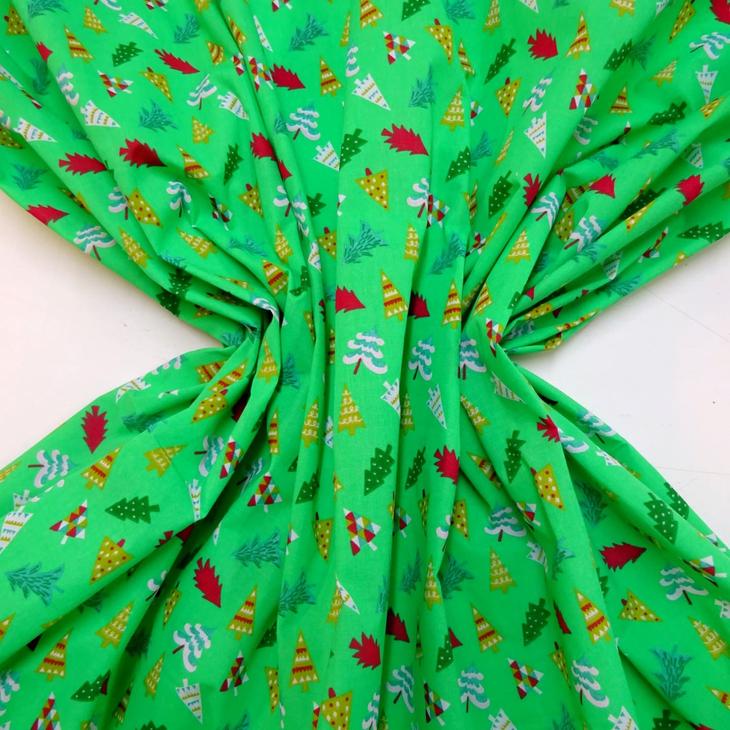 Christmas Fabric Polyester Cotton Christmas Trees Grass Green