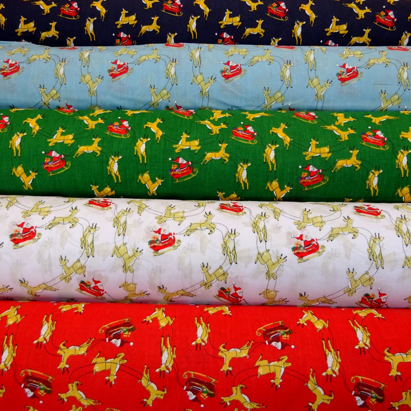 Christmas Fabric Polyester Cotton Dashing Reindeers