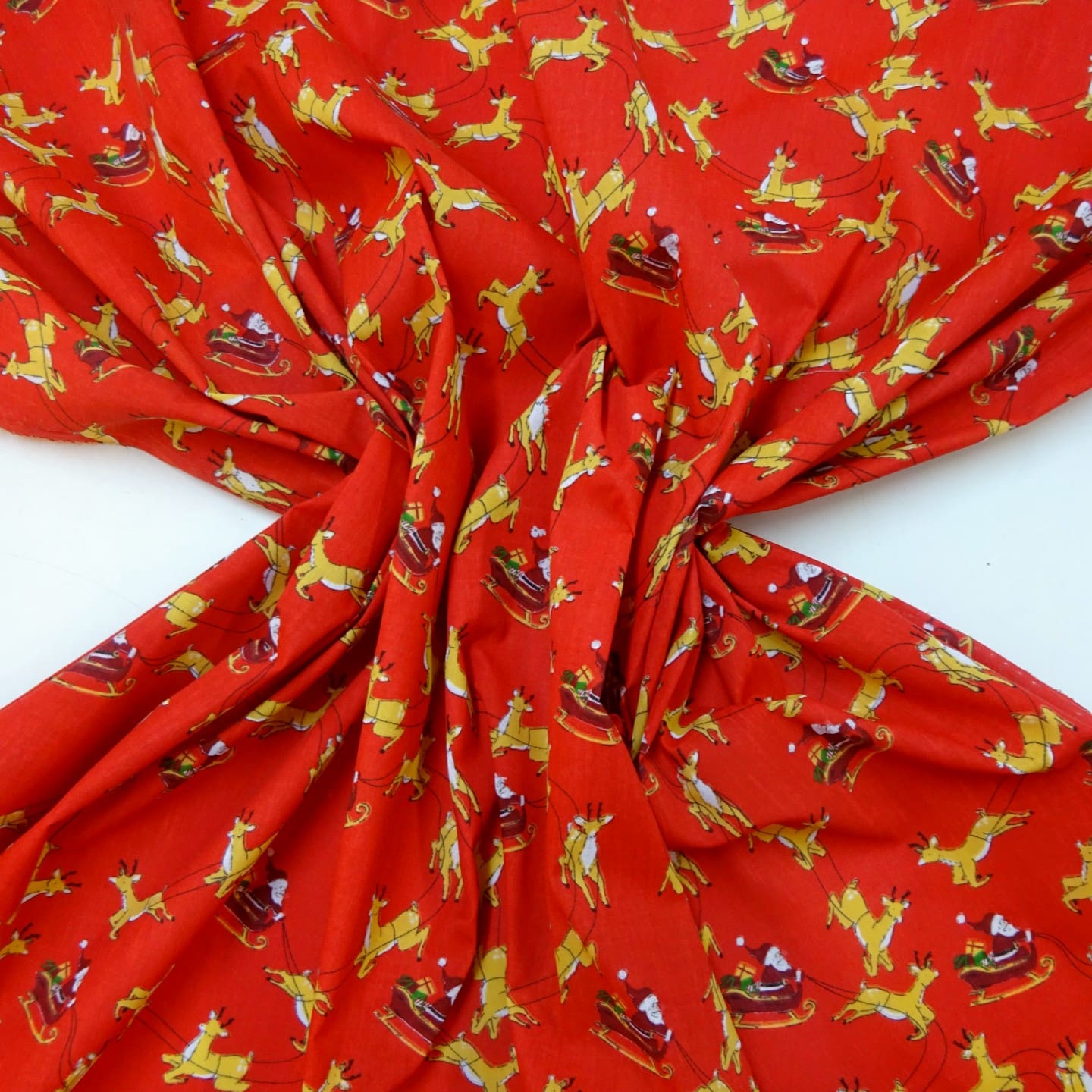 Christmas Fabric Polyester Cotton Dashing Reindeers Red