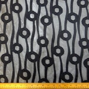 Chiffon Fabric Burnout With Silver Thread Flower Stalk Black