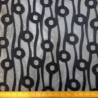 Chiffon Fabric Burnout With Silver Thread Flower Stalk Black