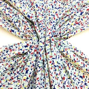 Cotton Fabric Light Twill Scatter Floral White Wine Blue