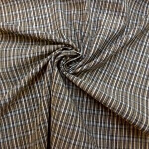Cotton Fabric Rattan Checks Silver Thread Black Beige