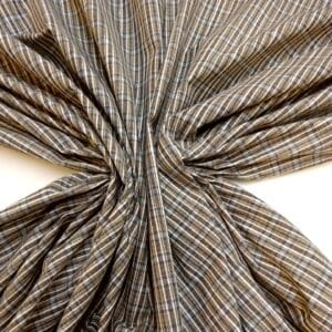 Cotton Fabric Rattan Checks Silver Thread Black Beige