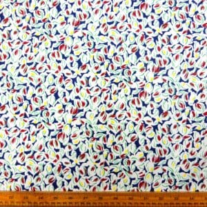 Cotton Fabric Light Twill Scatter Floral White Wine Blue