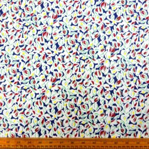 Cotton Fabric Light Twill Scatter Floral White Wine Blue