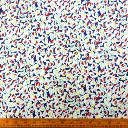 Cotton Fabric Light Twill Scatter Floral White Wine Blue
