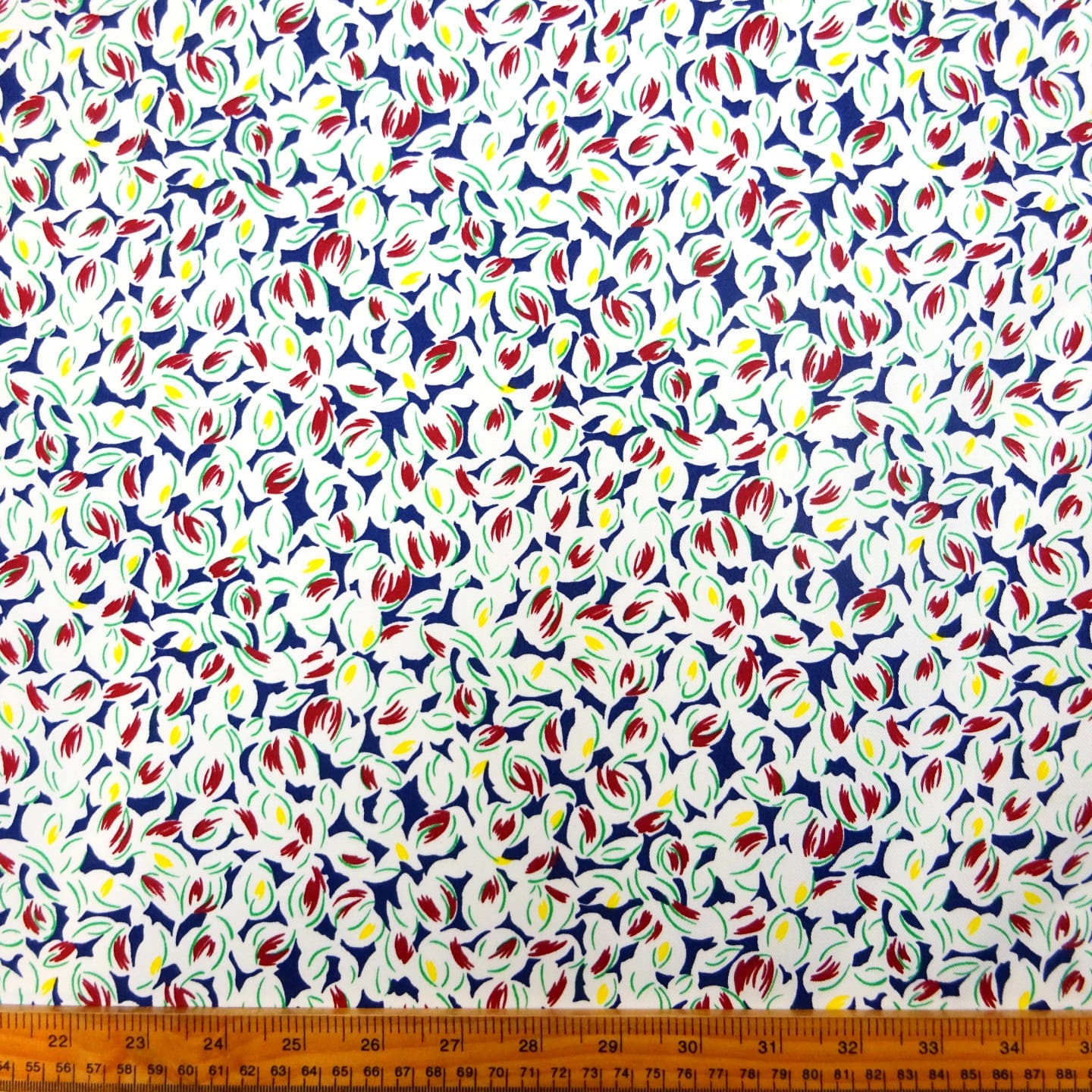 Cotton Fabric Light Twill Scatter Floral White Wine Blue
