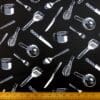 Cotton Fabric Light Canvas Cutlery Black White