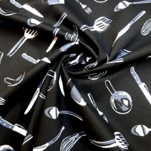 Cotton Fabric Light Canvas Cutlery Black White
