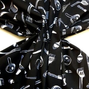 Cotton Fabric Light Canvas Cutlery Black White