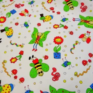 Cotton Fabric Garden Frolic Cartoons White