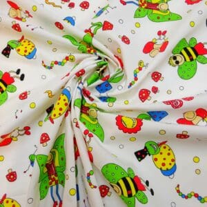 Cotton Fabric Garden Frolic Cartoons White