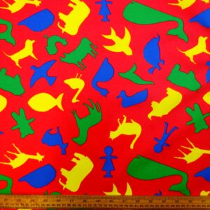 Cotton Fabric Abstract Animals Red