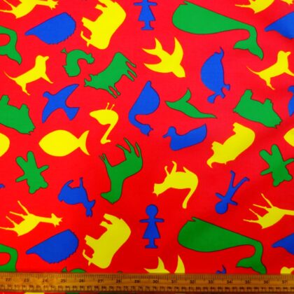 Cotton Fabric Abstract Animals Red