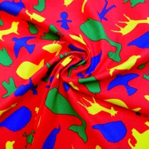 Cotton Fabric Abstract Animals Red