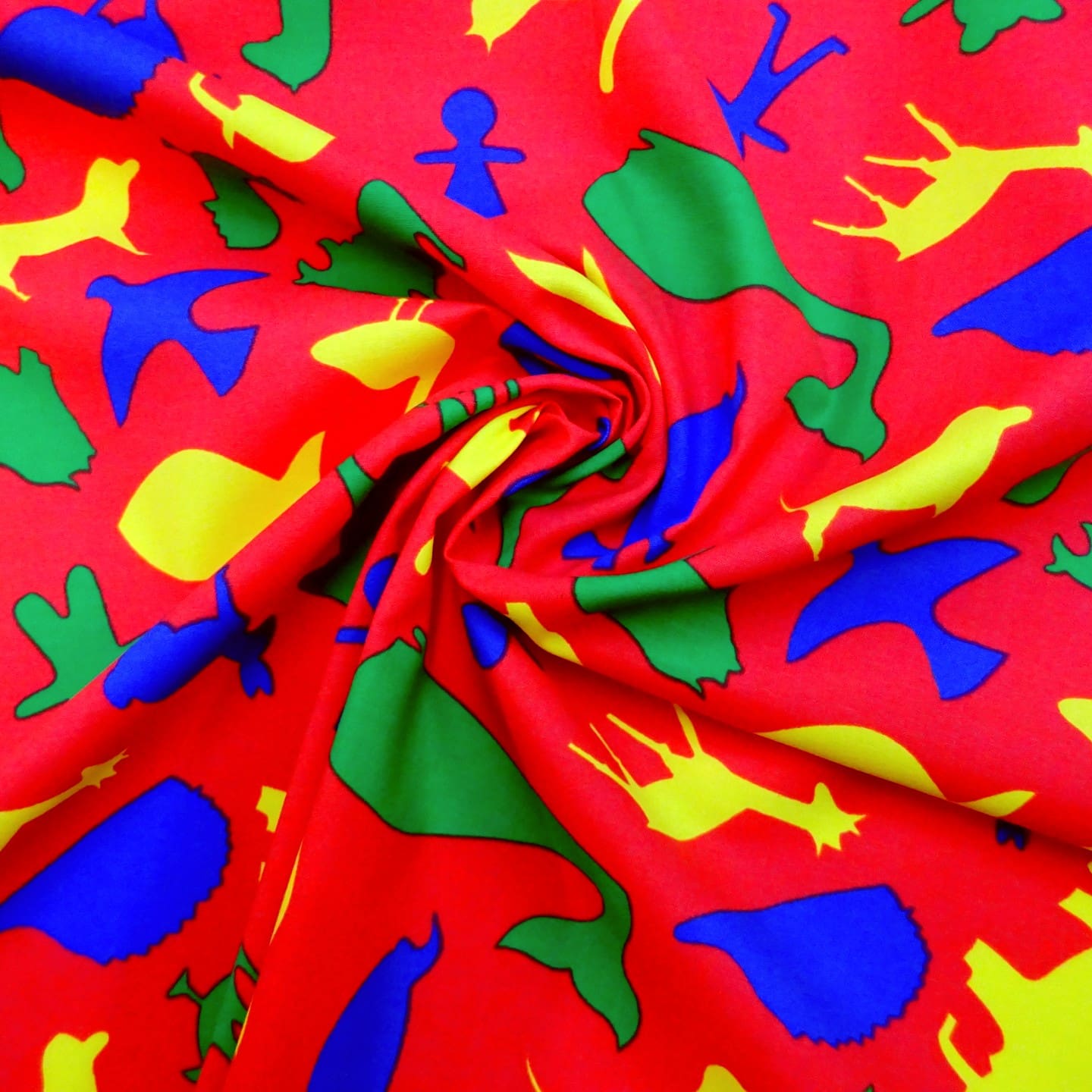 Cotton Fabric Abstract Animals Red