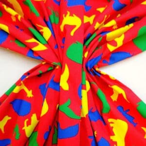Cotton Fabric Abstract Animals Red