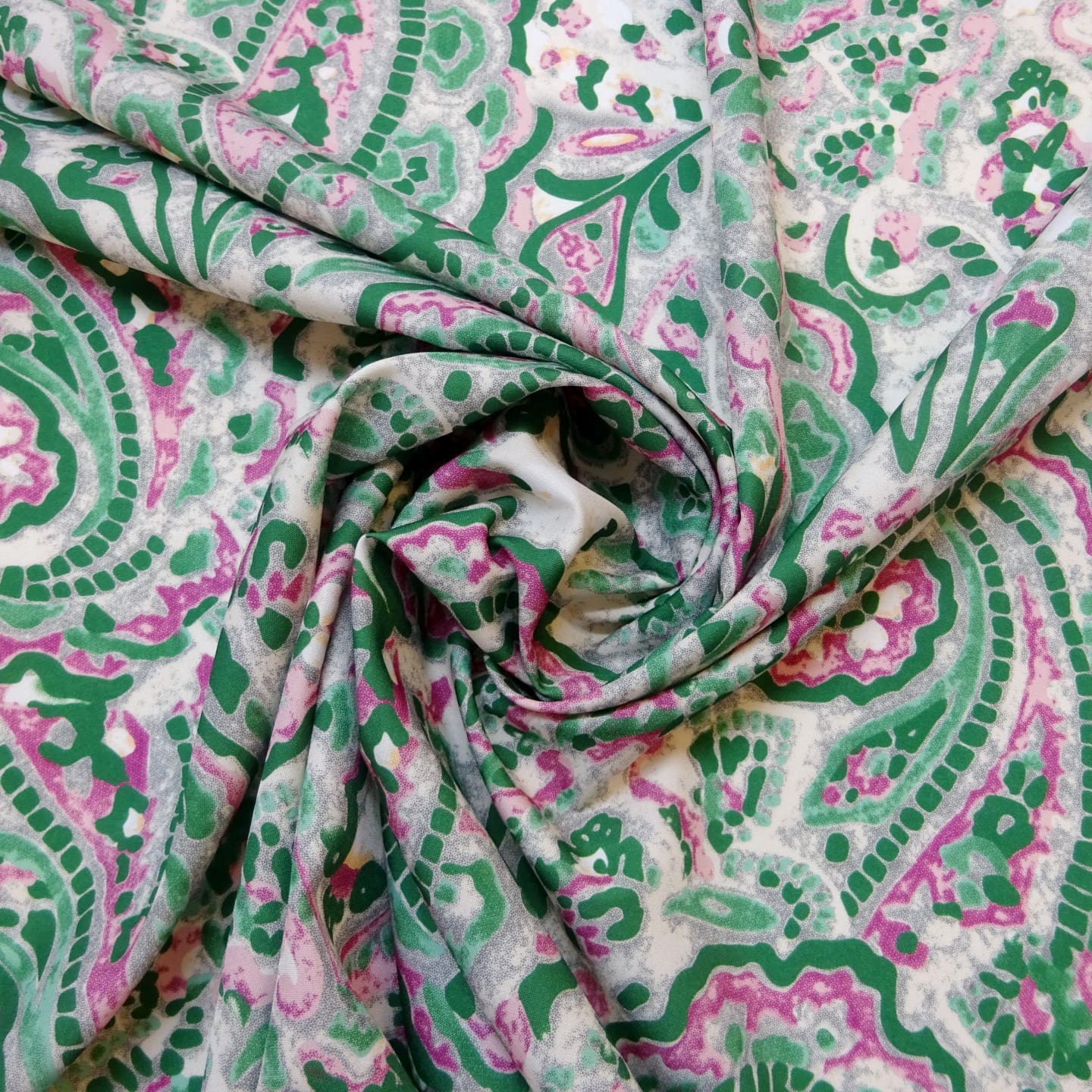 Crepe De Chine Fabric Mosaic Emerald/Pink