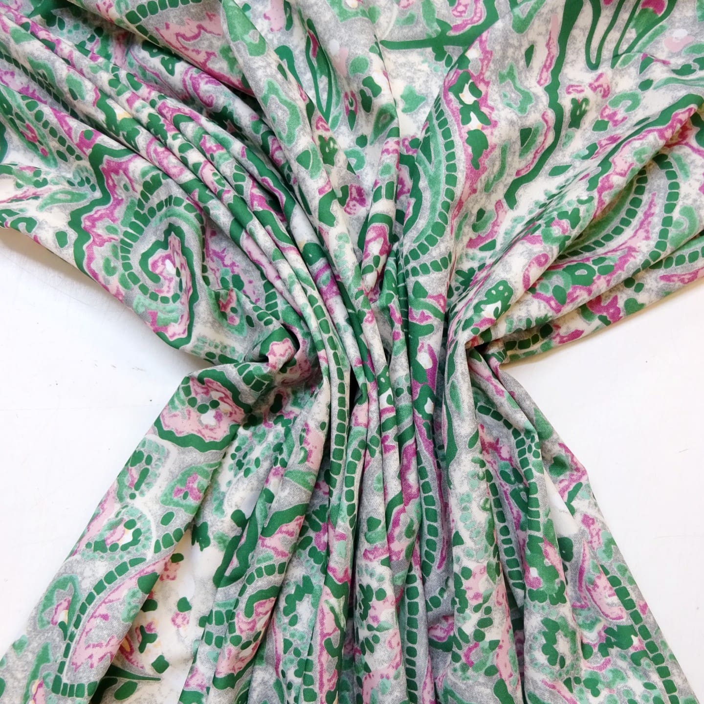 Crepe De Chine Fabric Mosaic Emerald/Pink