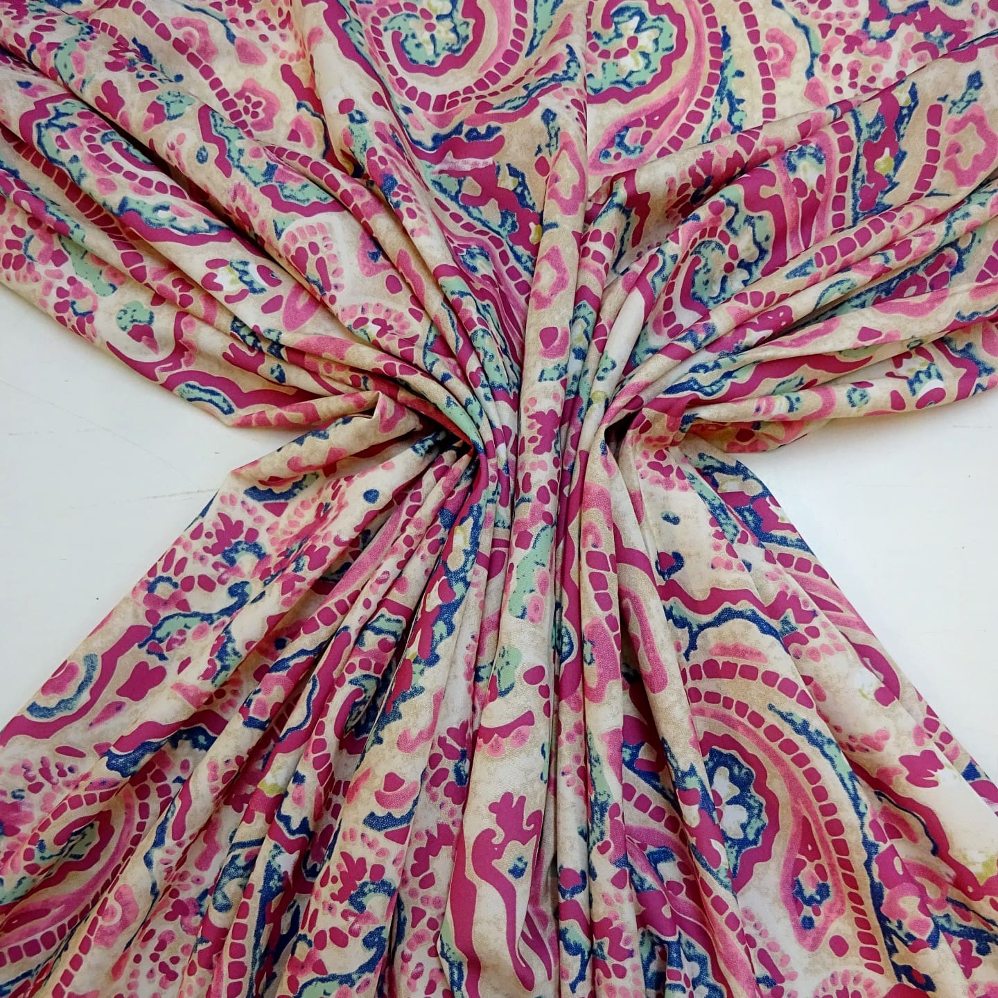 Crepe De Chine Fabric Mosaic Pink/Mint