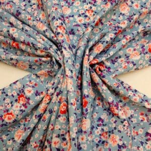 Crepe De Chine Fabric Floral Milky Pansy Blue Duck Egg