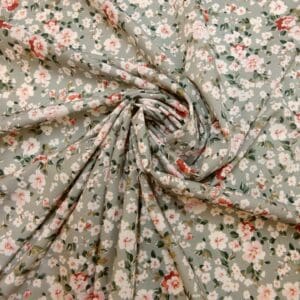 Crepe De Chine Fabric Floral Milky Pansy Grey