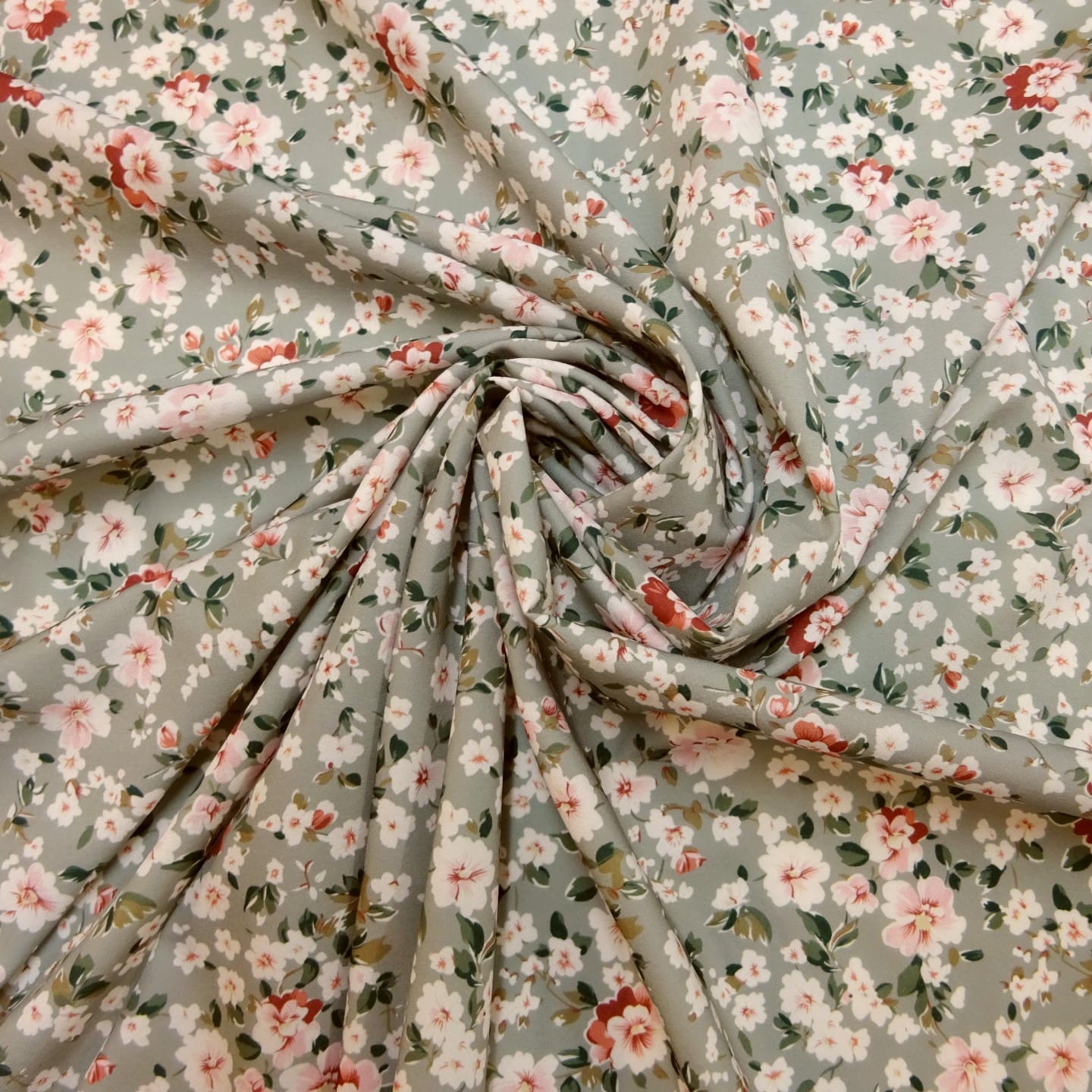 Crepe De Chine Fabric Floral Milky Pansy Grey