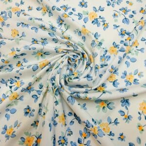Crepe De Chine Fabric Floral Buttercup Maze Ivory